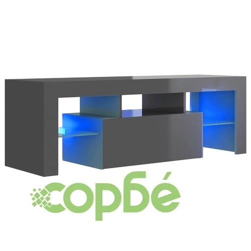 ТВ шкаф с LED осветление, сив гланц, 120x35x40 см ➤ топ цена ➤ sorbe.bg