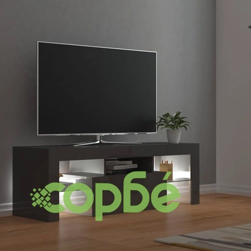 ТВ шкаф с LED осветление, сив гланц, 120x35x40 см ➤ топ цена ➤ sorbe.bg