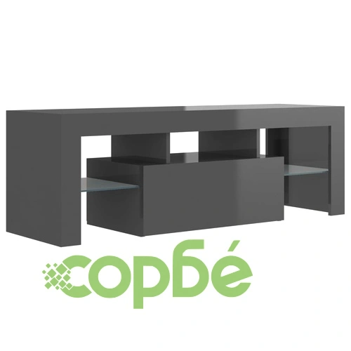 ТВ шкаф с LED осветление, сив гланц, 120x35x40 см ➤ топ цена ➤ sorbe.bg