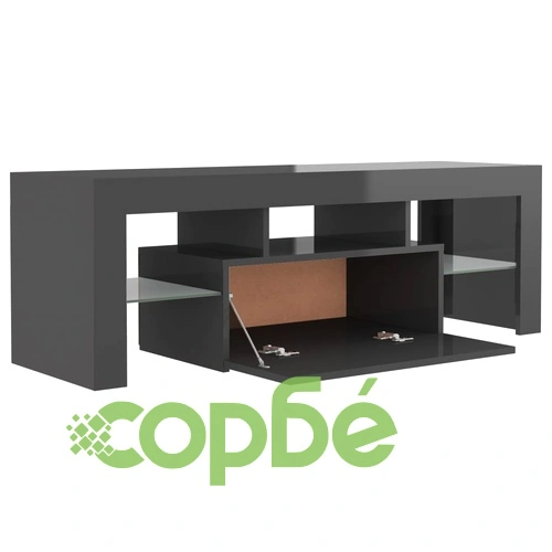 ТВ шкаф с LED осветление, сив гланц, 120x35x40 см ➤ топ цена ➤ sorbe.bg