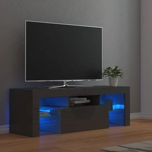 ТВ шкаф с LED осветление, сив гланц, 120x35x40 см