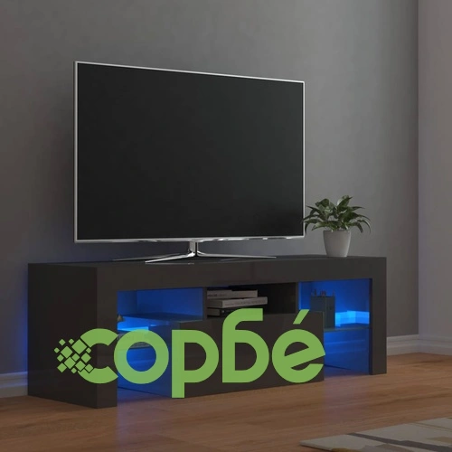 ТВ шкаф с LED осветление, сив гланц, 120x35x40 см ➤ топ цена ➤ sorbe.bg