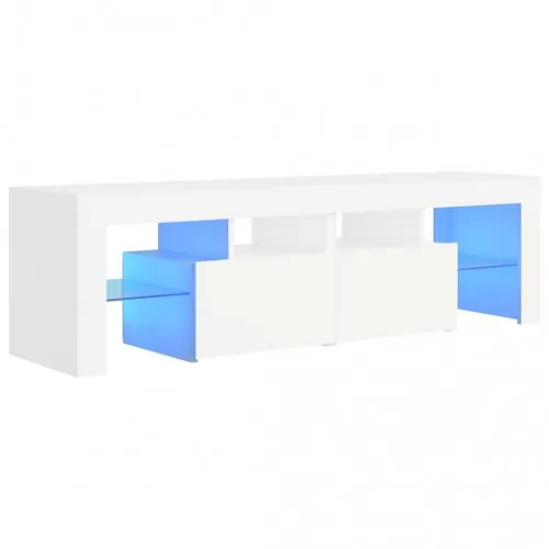 ТВ шкаф с LED осветление, бял, 140x36,5x40 см ➤ топ цена ➤ sorbe.bg