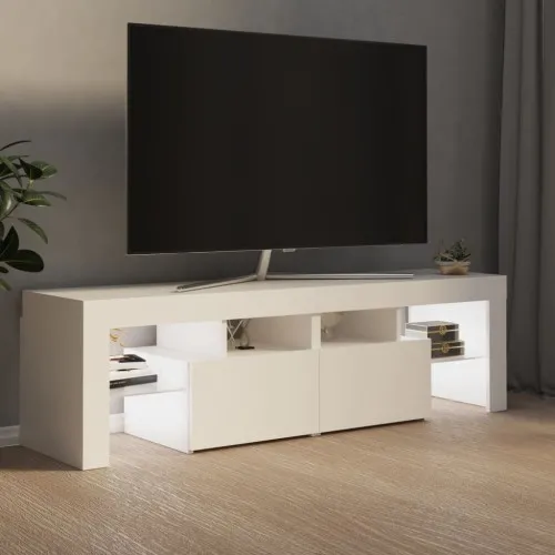 ТВ шкаф с LED осветление, бял, 140x36,5x40 см ➤ топ цена ➤ sorbe.bg