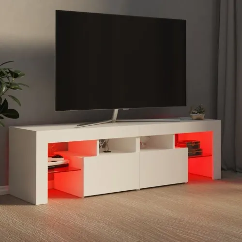ТВ шкаф с LED осветление, бял, 140x36,5x40 см ➤ топ цена ➤ sorbe.bg