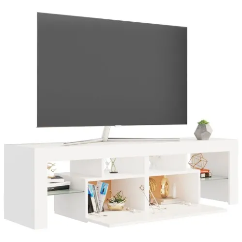 ТВ шкаф с LED осветление, бял, 140x36,5x40 см ➤ топ цена ➤ sorbe.bg