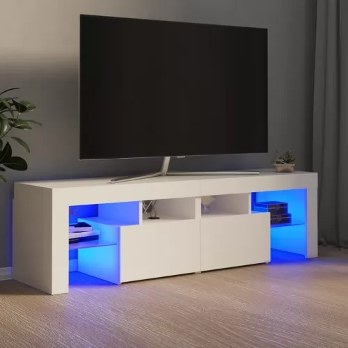 ТВ шкаф с LED осветление, бял, 140x36,5x40 см ➤ топ цена ➤ sorbe.bg
