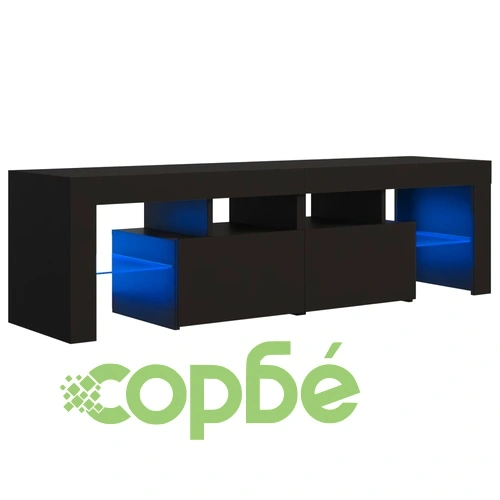 ТВ шкаф с LED осветление, черен, 140x36,5x40 см ➤ топ цена ➤ sorbe.bg