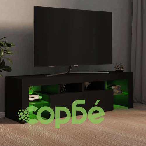ТВ шкаф с LED осветление, черен, 140x36,5x40 см ➤ топ цена ➤ sorbe.bg