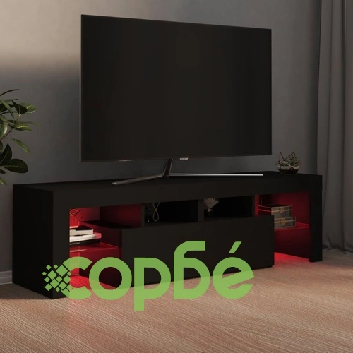 ТВ шкаф с LED осветление, черен, 140x36,5x40 см ➤ топ цена ➤ sorbe.bg