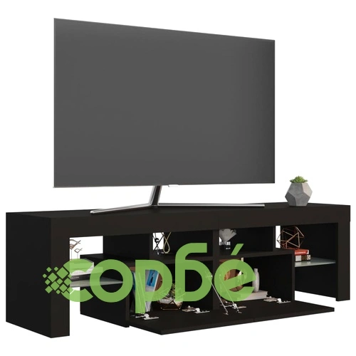 ТВ шкаф с LED осветление, черен, 140x36,5x40 см ➤ топ цена ➤ sorbe.bg