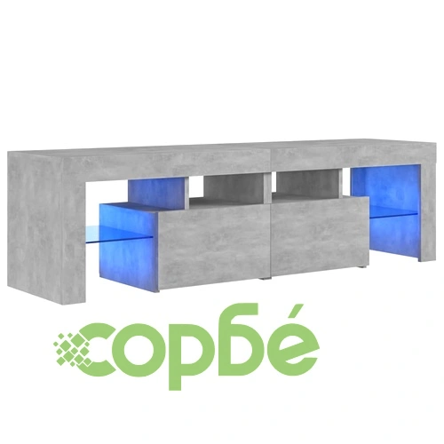 ТВ шкаф с LED осветление, бетонно сив, 140x36,5x40 см ➤ топ цена ➤ sorbe.bg