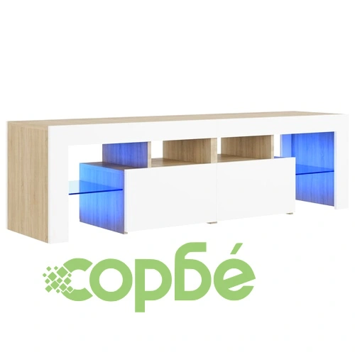 ТВ шкаф с LED осветление, бяло и дъб сонома, 140x36,5x40 см ➤ топ цена ➤ sorbe.bg