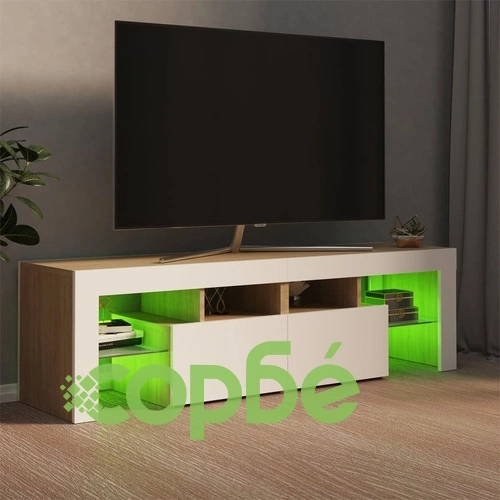 ТВ шкаф с LED осветление, бяло и дъб сонома, 140x36,5x40 см ➤ топ цена ➤ sorbe.bg