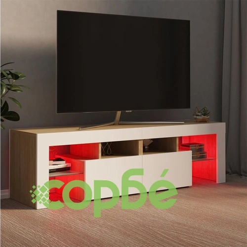ТВ шкаф с LED осветление, бяло и дъб сонома, 140x36,5x40 см ➤ топ цена ➤ sorbe.bg