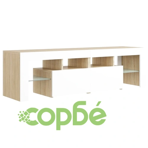 ТВ шкаф с LED осветление, бяло и дъб сонома, 140x36,5x40 см ➤ топ цена ➤ sorbe.bg