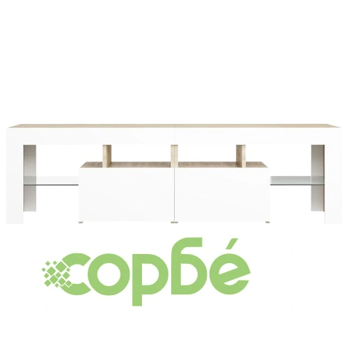 ТВ шкаф с LED осветление, бяло и дъб сонома, 140x36,5x40 см ➤ топ цена ➤ sorbe.bg