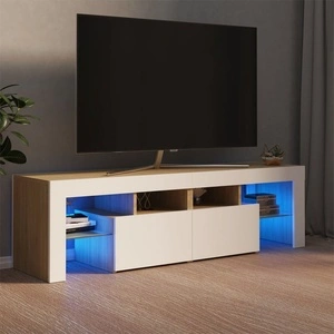 ТВ шкаф с LED осветление, бяло и дъб сонома, 140x36,5x40 см