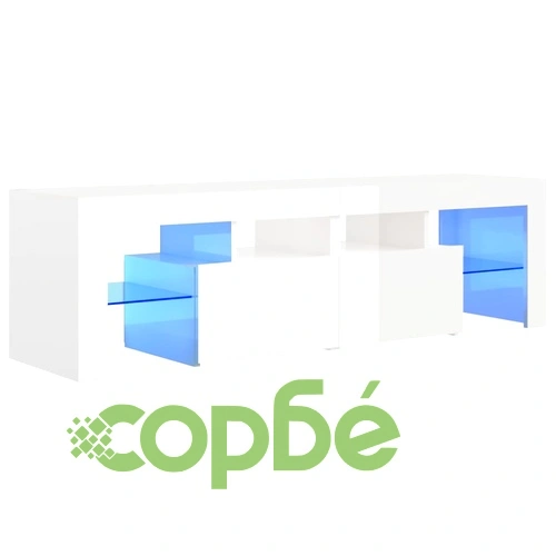 ТВ шкаф с LED осветление, бял гланц, 140x36,5x40 см ➤ топ цена ➤ sorbe.bg