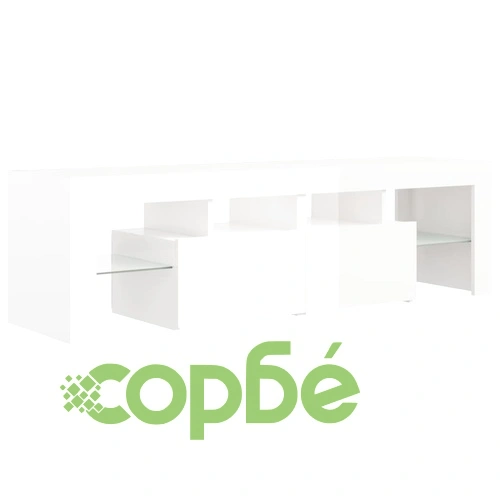 ТВ шкаф с LED осветление, бял гланц, 140x36,5x40 см ➤ топ цена ➤ sorbe.bg