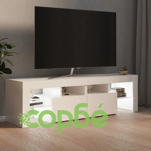 ТВ шкаф с LED осветление, бял гланц, 140x36,5x40 см ➤ топ цена ➤ sorbe.bg