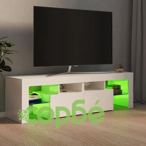 ТВ шкаф с LED осветление, бял гланц, 140x36,5x40 см ➤ топ цена ➤ sorbe.bg