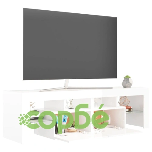 ТВ шкаф с LED осветление, бял гланц, 140x36,5x40 см ➤ топ цена ➤ sorbe.bg