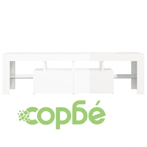 ТВ шкаф с LED осветление, бял гланц, 140x36,5x40 см ➤ топ цена ➤ sorbe.bg