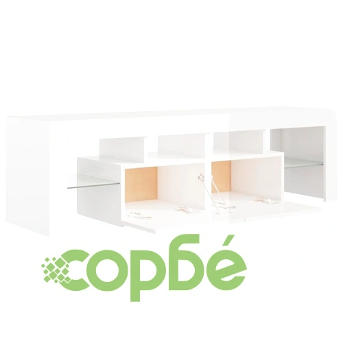 ТВ шкаф с LED осветление, бял гланц, 140x36,5x40 см ➤ топ цена ➤ sorbe.bg
