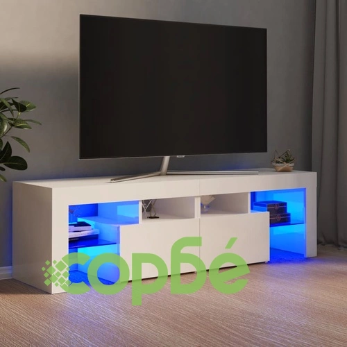 ТВ шкаф с LED осветление, бял гланц, 140x36,5x40 см ➤ топ цена ➤ sorbe.bg