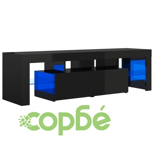 ТВ шкаф с LED осветление, черен гланц, 140x36,5x40 см ➤ топ цена ➤ sorbe.bg
