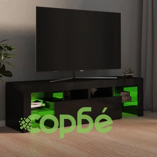 ТВ шкаф с LED осветление, черен гланц, 140x36,5x40 см ➤ топ цена ➤ sorbe.bg