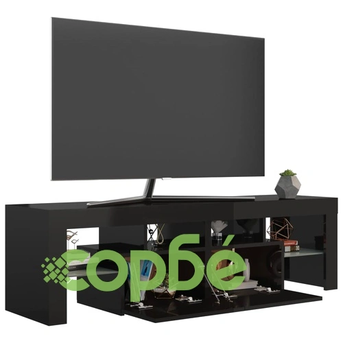 ТВ шкаф с LED осветление, черен гланц, 140x36,5x40 см ➤ топ цена ➤ sorbe.bg