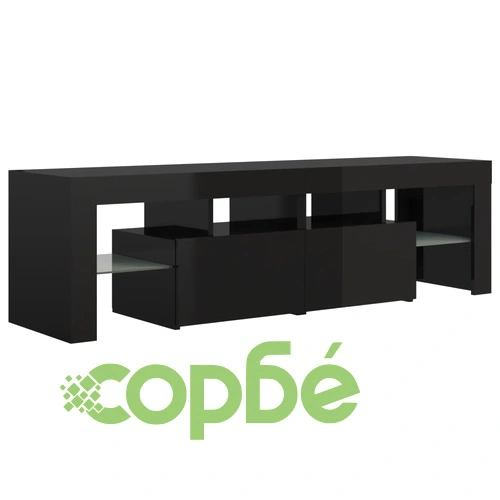 ТВ шкаф с LED осветление, черен гланц, 140x36,5x40 см ➤ топ цена ➤ sorbe.bg
