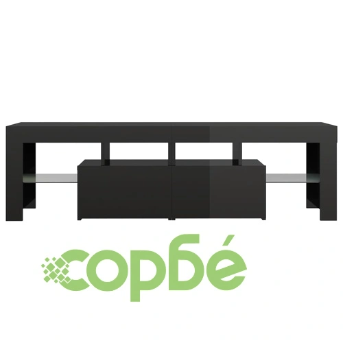 ТВ шкаф с LED осветление, черен гланц, 140x36,5x40 см ➤ топ цена ➤ sorbe.bg
