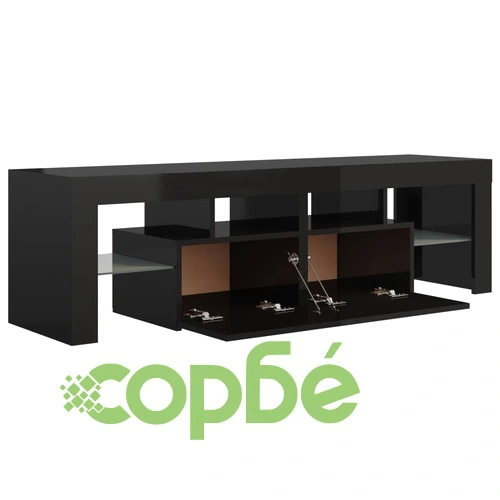 ТВ шкаф с LED осветление, черен гланц, 140x36,5x40 см ➤ топ цена ➤ sorbe.bg