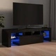 ТВ шкаф с LED осветление, черен гланц, 140x36,5x40 см