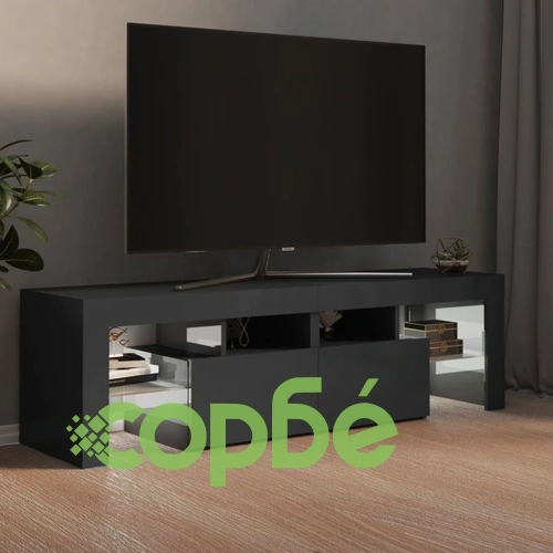 ТВ шкаф с LED осветление, сив гланц, 140x36,5x40 см ➤ топ цена ➤ sorbe.bg