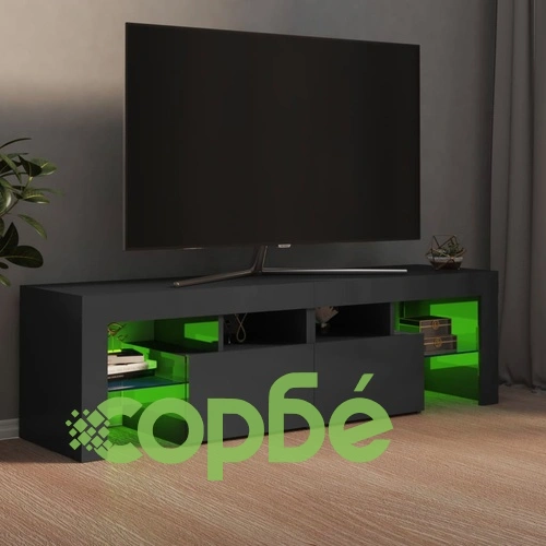 ТВ шкаф с LED осветление, сив гланц, 140x36,5x40 см ➤ топ цена ➤ sorbe.bg