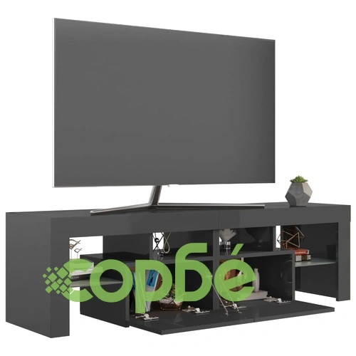 ТВ шкаф с LED осветление, сив гланц, 140x36,5x40 см ➤ топ цена ➤ sorbe.bg