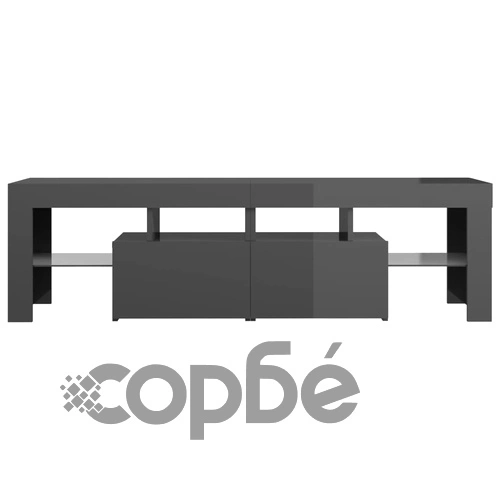 ТВ шкаф с LED осветление, сив гланц, 140x36,5x40 см ➤ топ цена ➤ sorbe.bg