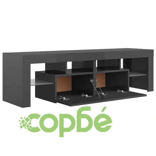 ТВ шкаф с LED осветление, сив гланц, 140x36,5x40 см ➤ топ цена ➤ sorbe.bg