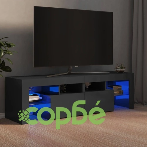 ТВ шкаф с LED осветление, сив гланц, 140x36,5x40 см ➤ топ цена ➤ sorbe.bg