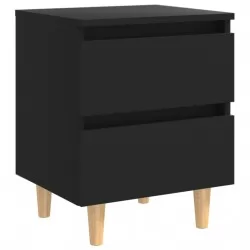 Нощно шкафче с крака от боров масив, черно, 40x35x50 см