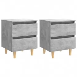 Нощни шкафчета крака от бор масив 2 бр бетонно сиви 40x35x50 см