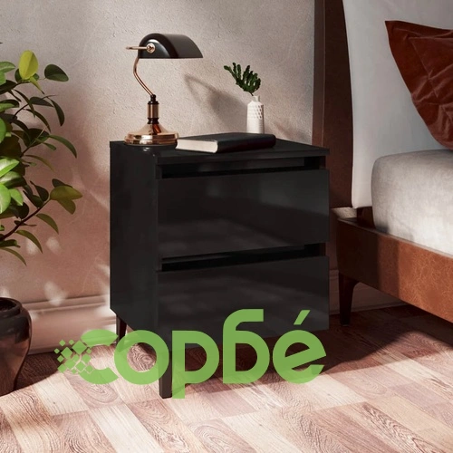 Нощно шкафче, черен гланц, 40x35x50 см, инженерно дърво ➤ топ цена ➤ sorbe.bg