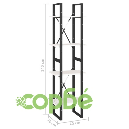 4-етажна библиотека, бяла, 40x30x140 см, борово дърво масив ➤ топ цена ➤ sorbe.bg
