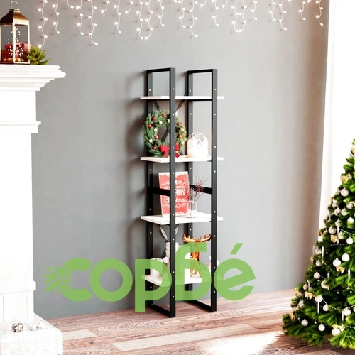 4-етажна библиотека, бяла, 40x30x140 см, борово дърво масив ➤ топ цена ➤ sorbe.bg