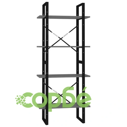 4-етажна библиотека, сив, 60x30x140 см, инженерно дърво ➤ топ цена ➤ sorbe.bg