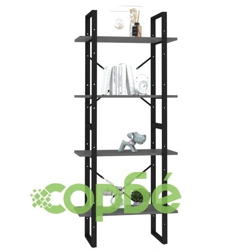 4-етажна библиотека, сив, 60x30x140 см, инженерно дърво ➤ топ цена ➤ sorbe.bg